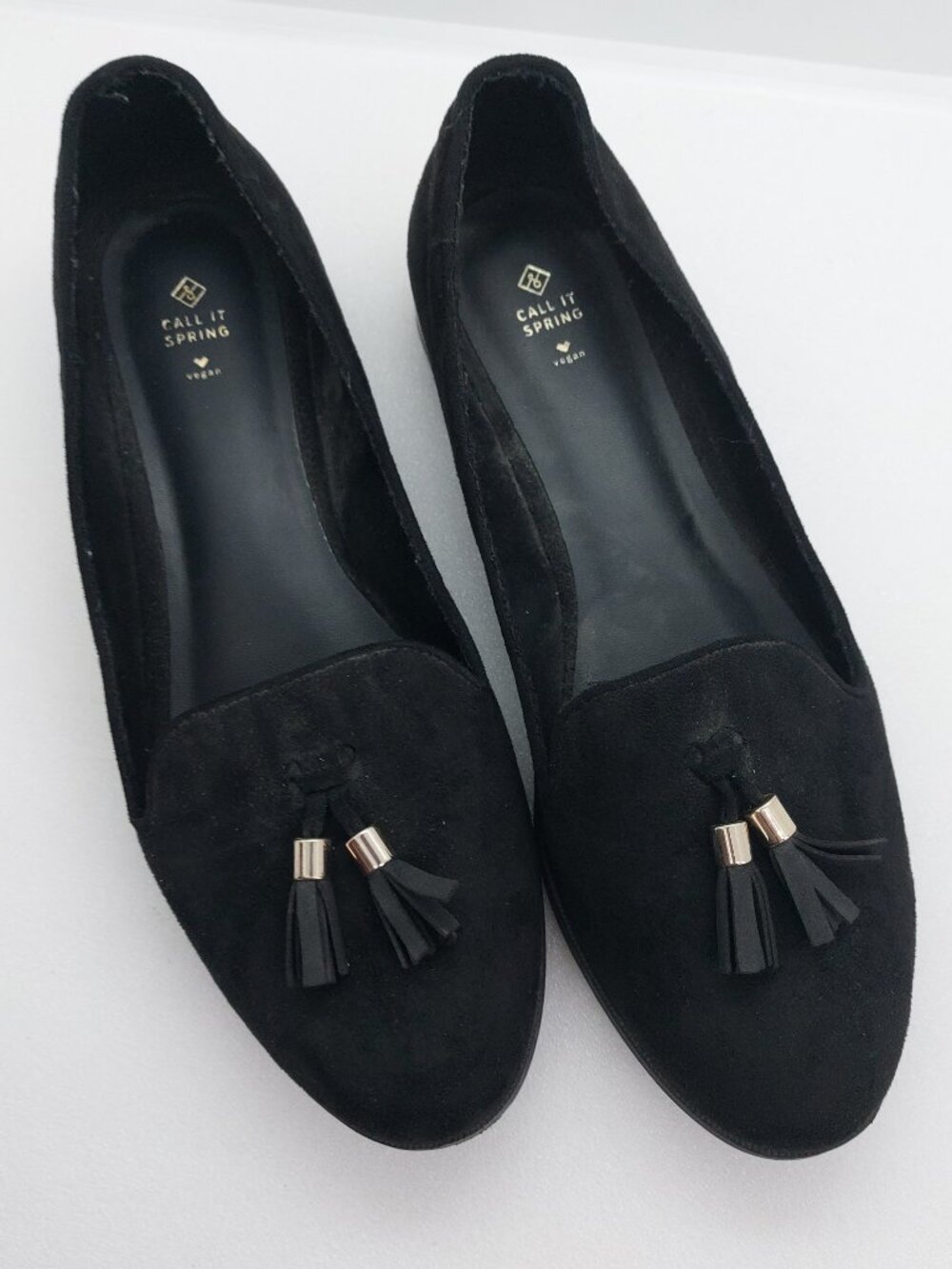 Call It Spring Women's Black Suede Loafers Slip On Shoes With Tassels Size 8